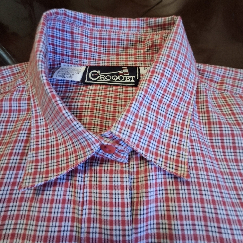 Croquet Thailand Shirt Pink Gingham Embroidered Western Boots Women Size Medium - Picture 6 of 16